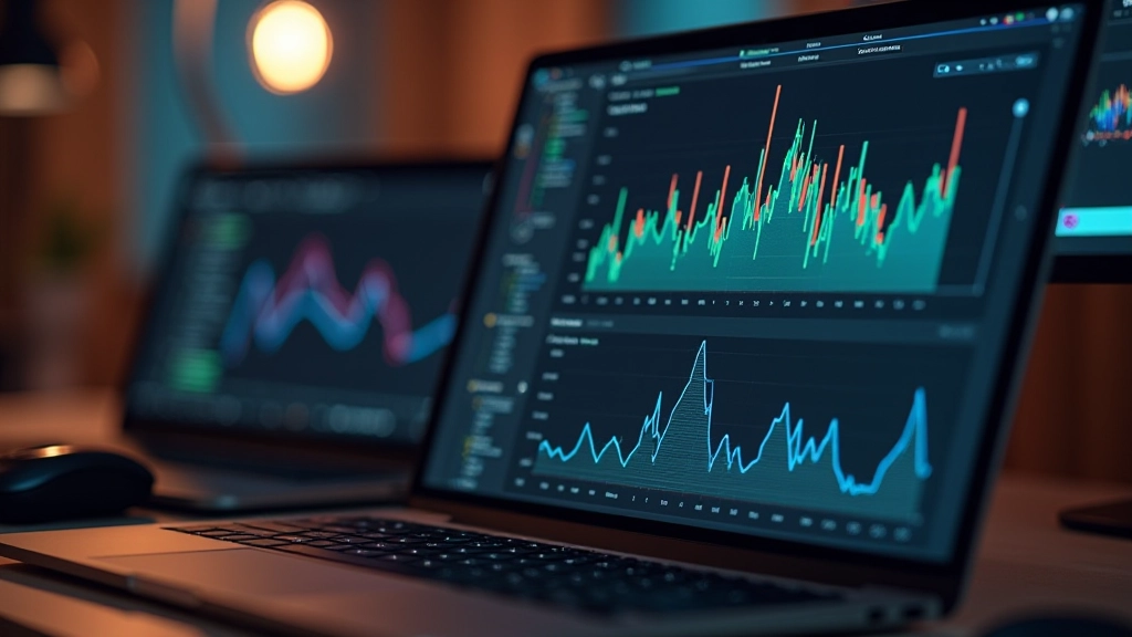 Performance-Metriken auf Monitor mit Balkendiagrammen, Ladezeiten-Vergleich verschiedener Techniken