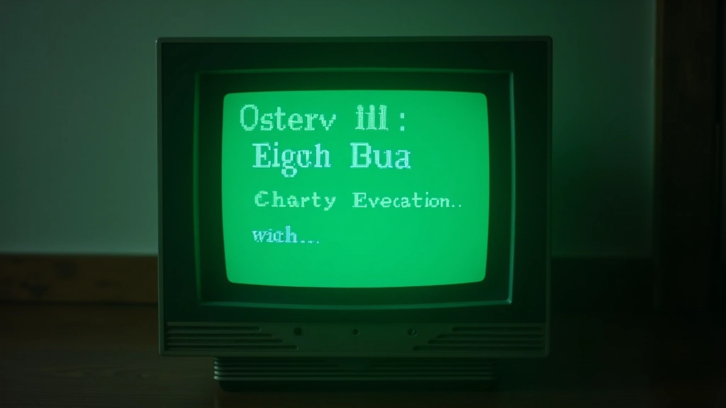 Verschiedene historische Pixel-Font Beispiele aus den 80er Jahren auf grünem Monochrom-Monitor