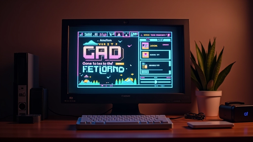 Retro-Computing-Setup mit Vintage-Monitor und Pixel-Art-Display