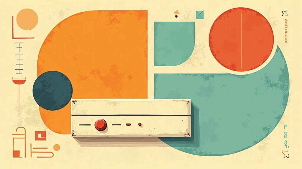 Detaillierte Darstellung von Retro-Illustrationselementen mit geometrischen Formen, klaren Linien und Vintage-Farbschema