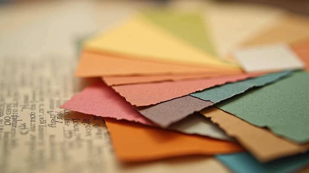 Nahaufnahme von klassischen Farbmustern aus verschiedenen Jahrzehnten, gestapelt und arrangiert auf einer Vintage-Oberfläche