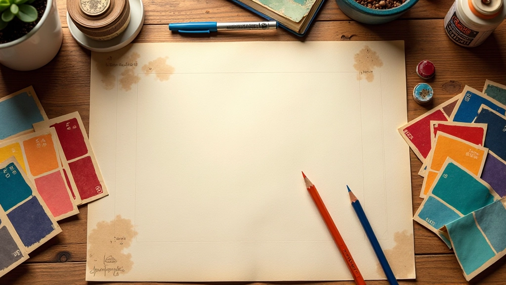 Vintage Farbpaletten und Designskizzen mit klassischen Werkzeugen